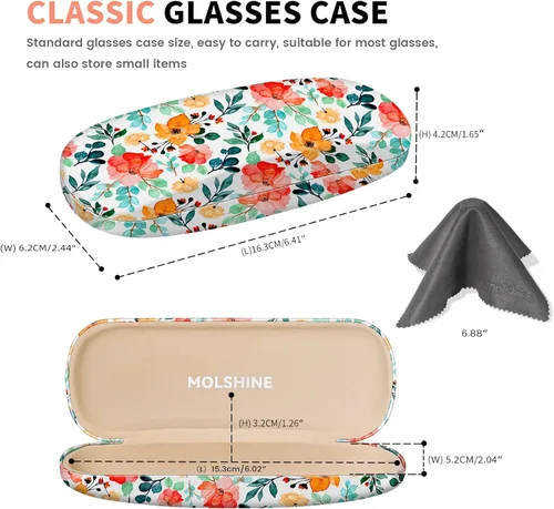 Vista 2 de molshine Estuche rígido de piel sintética para gafas, estuche portátil de viaje para hombres, mujeres, niñas, viajes, estudio, trabajo