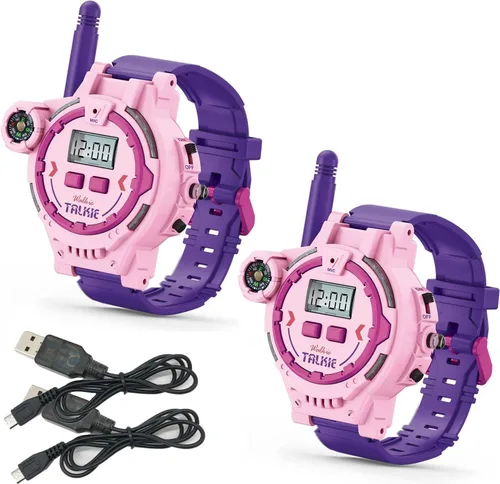 Vista 9 de Walkie Talkie recargable para niños, radio bidireccional Walky Talky con linterna, juego para exteriores, interfono, juguete y regalos para niños
