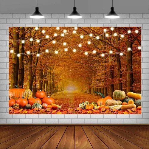 Vista 3 de SENDY Fondo de fotografía de hojas de bosque de arce de otoño de 7 x 5 pies, paisaje de calabaza, otoño, decoración de fiesta de Acción de Gracias