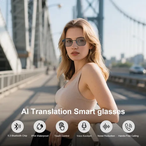 Vista 2 de Lentes inteligentes AI para mujeres y hombres, lentes fotocrómicas, traducción en tiempo real a través de la aplicación, compatibles con más de 160