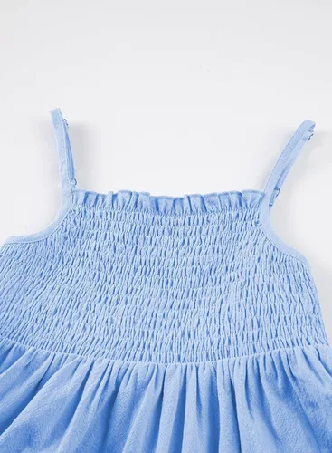 Vista 7 de blibean Vestidos de verano de algodón para niñas de 4 a 15 años A azul
