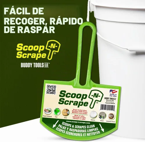 Vista 2 de Buddy Tools - Cuchara curvada para cubos de 5 galones, raspador de cubo de nailon para barro de paneles de yeso, pintura, resina epoxi, raspa cubos