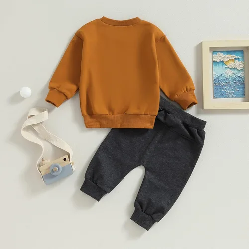 Vista 4 de Conjunto de sudadera con estampado de letras para bebé, 2 piezas, pantalones deportivos casuales para otoño e invierno