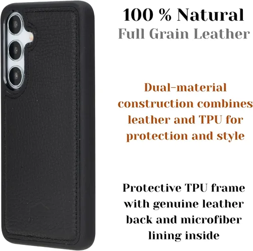 Vista 4 de BLACKBROOK Funda de piel de alta calidad a presión compatible con Samsung Galaxy S24, elegante funda de cuero de grano completo con la máxima