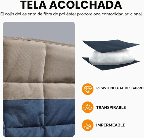 Vista 7 de Silla de camping doble acolchada con dosel, soporte de silla plegable 450 Azul