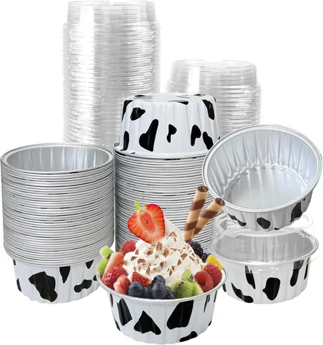 Vista 16 de 100 piezas de tazas de aluminio con tapas, 5 onzas de tazas desechables de ramekin para hornear, forros para magdalenas, mini moldes para tartas