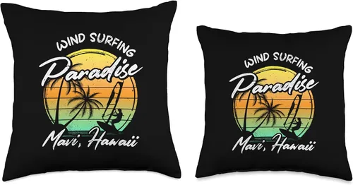 Vista 3 de Windsurfing Paradise Maui Hawaii Windsurf Gift Paradise Maui Hawaii Sailboard Windsurf Throw Pillow, 18x18, Multicolor