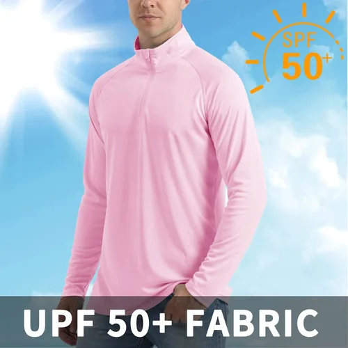 Vista 4 de CRYSULLY Camisas de pesca para hombre con protección solar UPF 50+ de manga larga y cremallera de 14