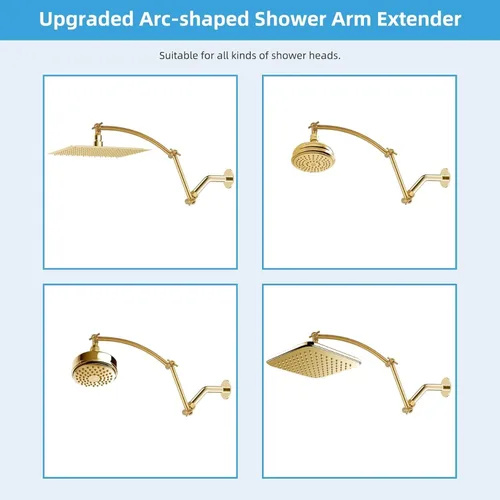 Vista 4 de Brazo de Extensión de Cabezal de Ducha Hibbent, Extensión Ajustable de Latón Sólido de 16" con Junta de Bloqueo, Estándar 1/2", Eleva o Baja