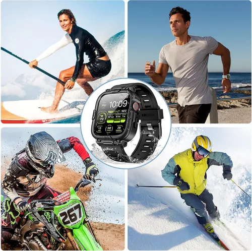 Vista 4 de Dsytom Funda impermeable con correa compatible para Apple Watch de 45mm 44mm 41mm 40mm para hombres, correa de reloj inteligente resistente