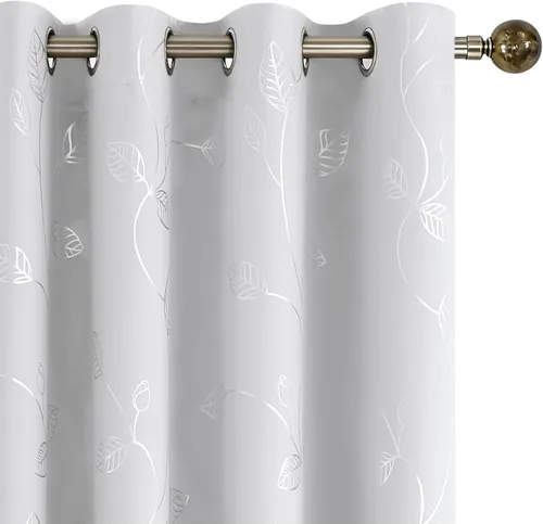 Vista 27 de BUHUA Cortinas pequeñas para ventana de 36 pulgadas de largo, 2 paneles, cortinas opacas con elegantes ramas de árbol plateadas, cortinas de bloqueo