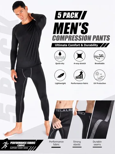 Vista 6 de Paquete de 5 pantalones de compresión para hombre, leggings de rendimiento