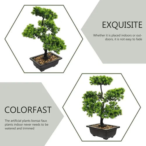 Vista 5 de HOMSFOU Árbol de pino bonsái artificial, simulación de imitación en maceta, exhibición de escritorio, adornos de bonsái falsos de pino japonés