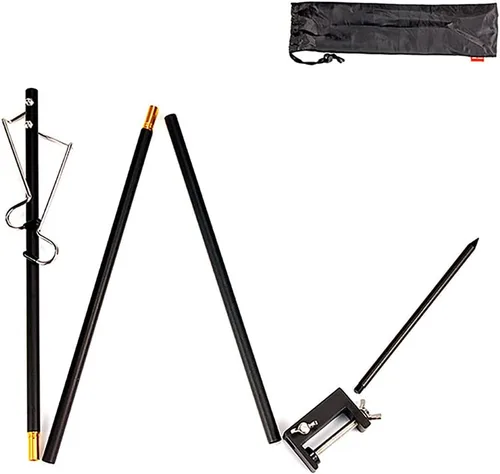 Vista 2 de Soporte para linterna de campamento, aleación de aluminio, colgador de lámpara plegable con bolsa de almacenamiento, poste de lámpara plegable