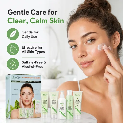 Vista 3 de Juego completo de cuidado de la piel facial de 4 pasos, 6 productos de tamaño completo para todo tipo de piel, incluyendo sensibles, sin sulfatos