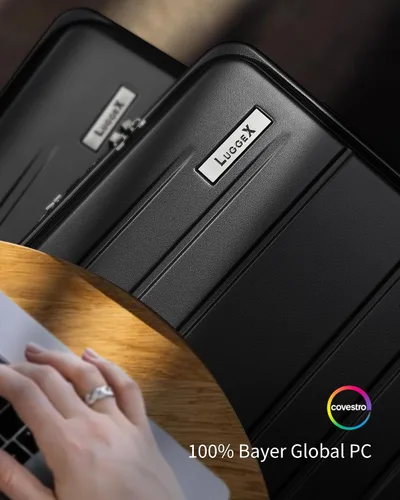 Vista 7 de LUGGEX Maleta de mano con bolsillo frontal, maleta rígida de policarbonato expandible con puerto USB, Negro -, Maleta de mano