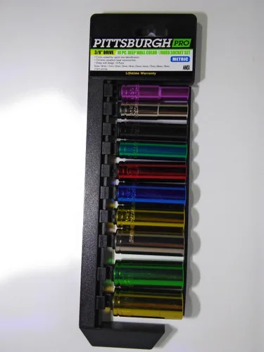 Vista 3 de SAE/METRIC - Juego de llaves de vaso codificadas por color de pared profunda con trinquete compuesto (3/8 ")
