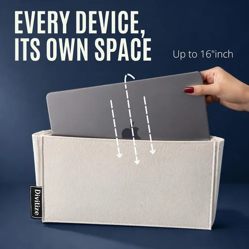 Vista 8 de Divitize Organizador de Inserción de Bolsa de Libros de Fieltro Premium, Bolsa Grande para Libros, Beige