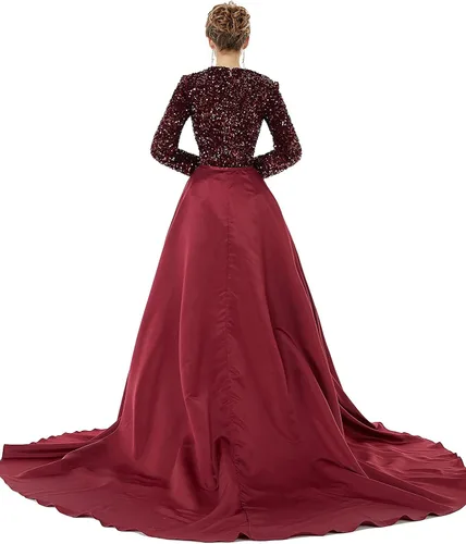 Vista 3 de Women's Long Sleeves Sequins Mermaid Evening Dress Formal Ball Gown Detachable Train
