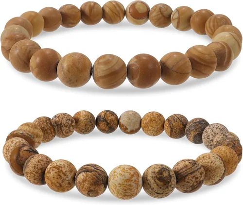 Vista 23 de Bivei - Pulsera elástica de cuentas redondas de cristales curativos semipreciosos naturales, hecha a mano, rellenadores de regalo para mujeres Ágata