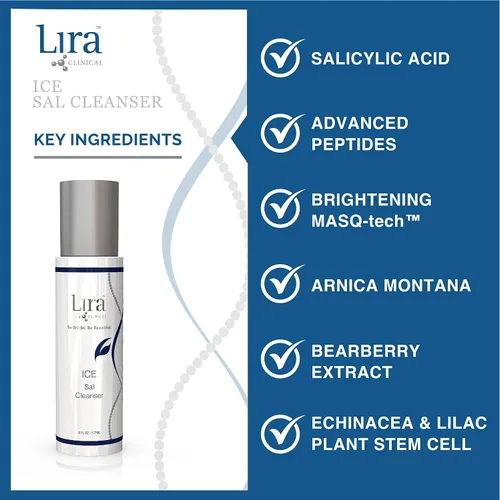Vista 5 de Lira Clinical Ice Sal Cleanser - Jabón facial refrescante de 6 onzas líquidas para piel grasa y piel propensa al acné, con ácido salicílico