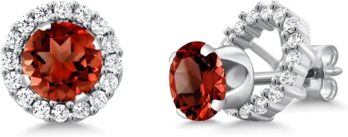 Vista 30 de Gem Stone King Aretes redondos de plata de ley 925 de 0.236 in con piedra natal extraíble para mujer