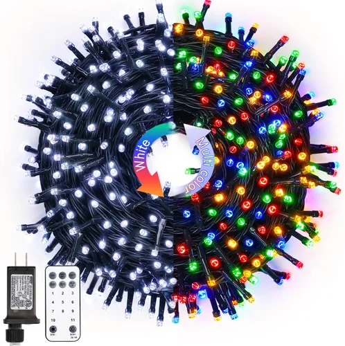 Vista 23 de JMEXSUSS Guirnalda de luces de Navidad de 200 LED azules y blancas, 66 pies, de exterior, expansible, para árbol, fiesta o decoración de hogar
