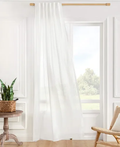 Vista 2 de ATLINIA Cortina transparente 100% de lino, panel blanco, 1 panel de lino natural transparente para dormitorio, sala de estar, cortina de luz