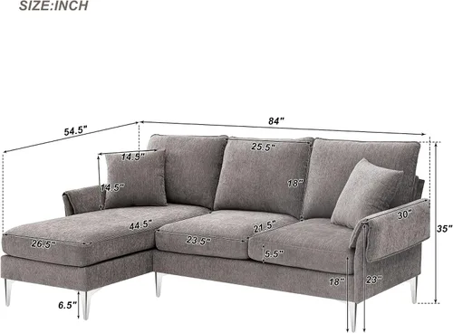 Vista 2 de Sofá modular convertible moderno, sofá modular de felpilla de 84 pulgadas en forma de L con diván reversible para sala de estar, apartamento