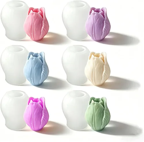 Vista 8 de 4 moldes de velas de flores de rosas, moldes de silicona para hacer velas, molde decorativo en forma de flores 3D para fondant jabón, pastel