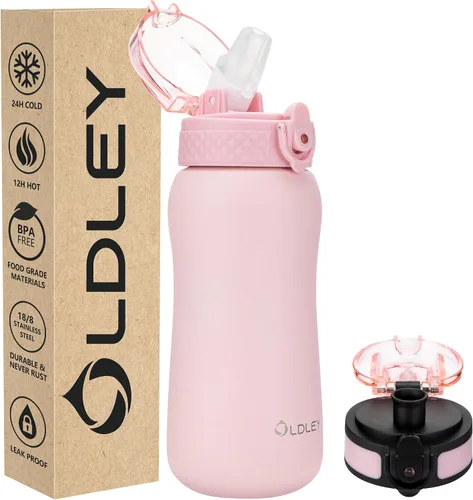 Vista 43 de Botella de agua aislada Oldley de 12 oz con pajita, botella de agua de acero inoxidable con 2 tapas, botellas de doble pared con vacío para adultos