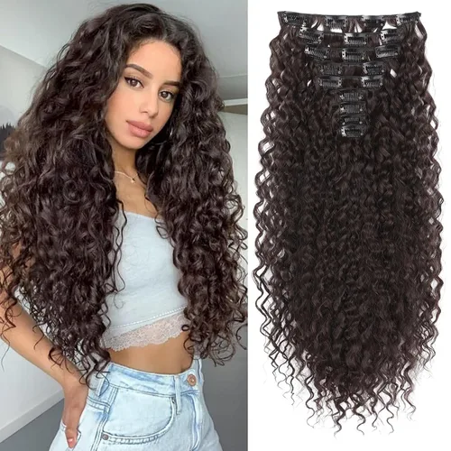 Vista 8 de LONAI Extensión de Cabello, 9 piezas, 56 cm de largo, castaño, extensiones de cabello rizadas con pinza, LN002, extensiones de cabello sintético