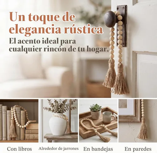 Vista 7 de LIOOBO Guirnalda de cuentas de madera rústica para decoración de vacaciones, cuentas de oración para colgar en la pared