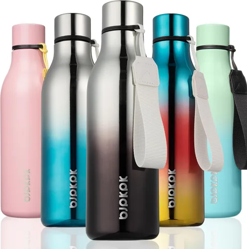 Vista 68 de BJPKPK Botellas de agua aisladas, botella de agua de metal de acero inoxidable de 12 onzas con correa, sin BPA a prueba de fugas, jarras, tazas
