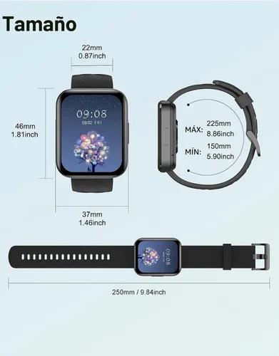 Vista 8 de Relojes inteligentes para hombres y mujeres (respuestas/hacer llamadas) compatibles con teléfonos iPhone Android, reloj inteligente de 1.85 Negro
