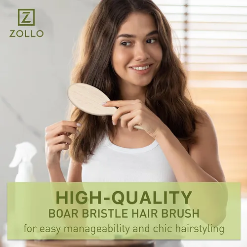 Vista 6 de Cepillo de cerdas de jabalí natural para mujeres, hombres y niños; cepillo desenredante seco y húmedo mejora suavemente el brillo, suaviza