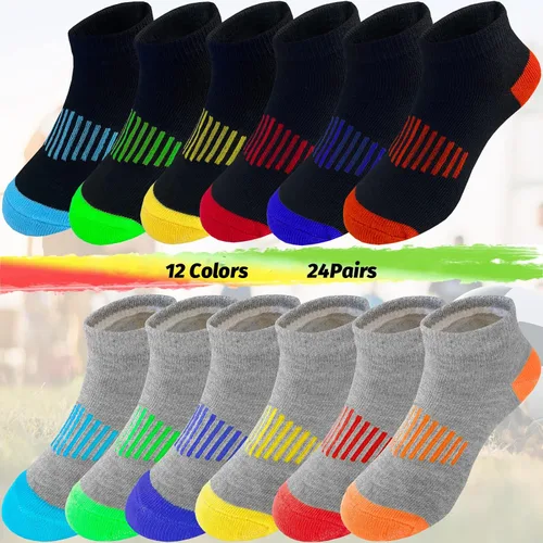 Vista 4 de Tsmollyu Boy Socks 24 Pairs Ankle Athletic Cotton Socks Half Cushioned Low Cut Socks Ankle Athletic Cotton Socks