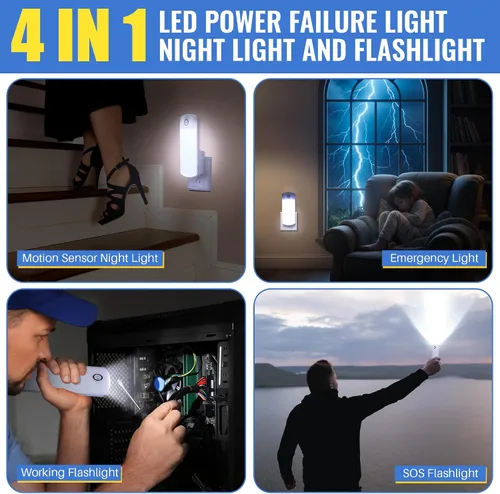 Vista 7 de Paquete de 2 luces LED de fallo de alimentación, 4 en 1 linternas recargables enchufables con detección de movimiento, luces LED de emergencia