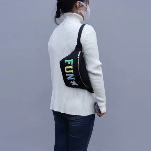 Vista 4 de YogoRun Riñonera Bolso de la correa de las mujeres para los hombres Nylon, Negro-Fun, Moda