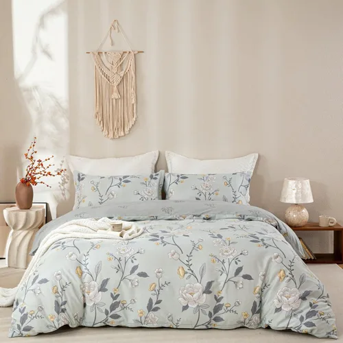 Vista 35 de OAITE - Juego de funda de edredón individual con patrón floral de 600 hilos, ultrasuave, 100% algodón, fibra larga, juego de 3 piezas, transpirable
