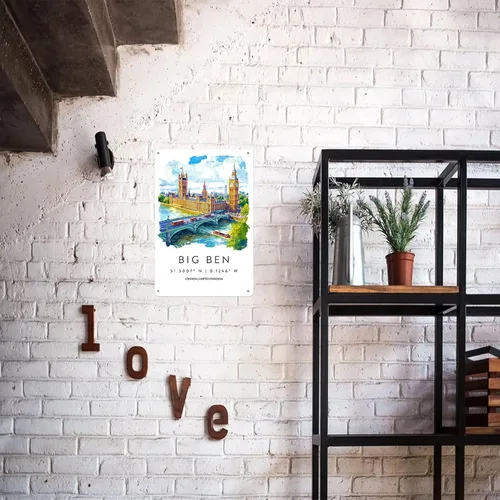 Vista 7 de Póster de acuarela de Big Ben, decoración de pared, paisaje retro, cartel de metal para garaje, hombre, cueva, baño, dormitorio, granja, inspirador