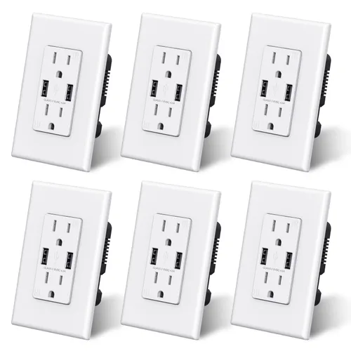 Vista 17 de ELEGRP Receptáculo de toma de pared USB con puertos USB duales de 4.0 A, receptáculo dúplex resistente a manipulaciones de 15 amperios, toma de Negro