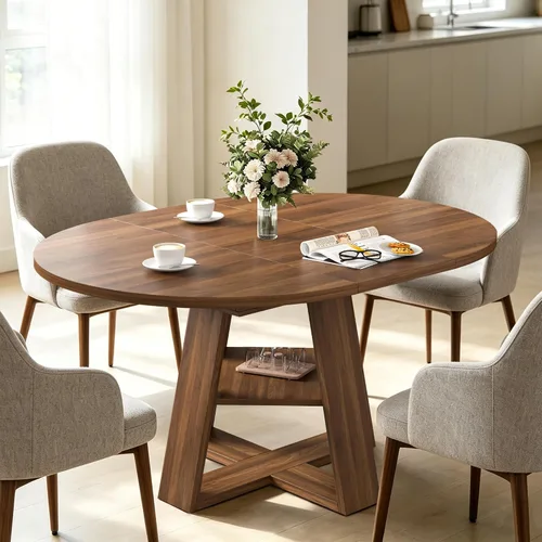 Vista 12 de Mesa de comedor redonda extensible de 43.3 a 59 pulgadas para 4 a 8, moderna mesa de comedor ovalada de cocina con hojas extraíbles, ahorro