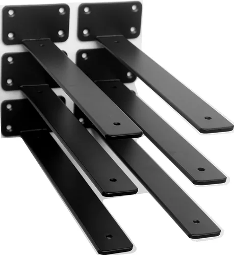 Vista 62 de Paquete de 2 - Soportes de estante en L ocultos negros de 4 pulgadas (1/5 pulgada de grosor) Soportes de estante flotante de hierro Soportes