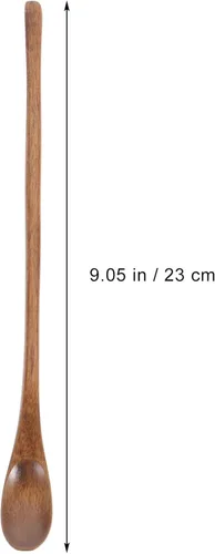 Vista 4 de Operitacx 4 cucharas de madera, cucharas de mezcla de madera de mango largo a granel, cucharas de té largas para cuchara de miel, mezcla, agitar