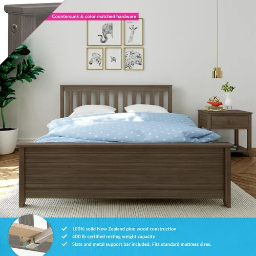 Vista 3 de Max & Lily - Cama Queen, marco de cama con cabecero para niños, listones, color arcilla.