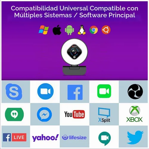 Vista 7 de Angetube Cámara web de transmisión 1080P con luz de anillo, cámara web FHD