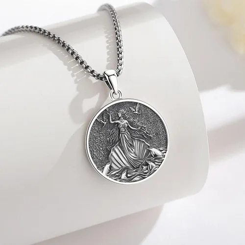 Vista 56 de EUDORA Collar de plata de ley 925 con moneda Hécate, Athena, Perséfono, Nyx, diosa de la luna triple, diosa celta, rueda de Hécate, llave, regalo