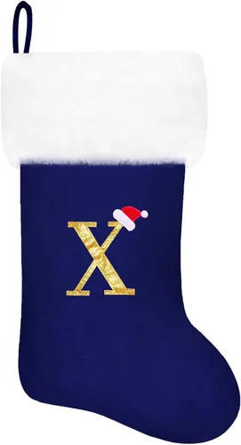 Vista 79 de Calcetines de Navidad bordados de 20 pulgadas con monograma, terciopelo negro con puño de felpa blanca supersuave, adornos clásicos para decoración