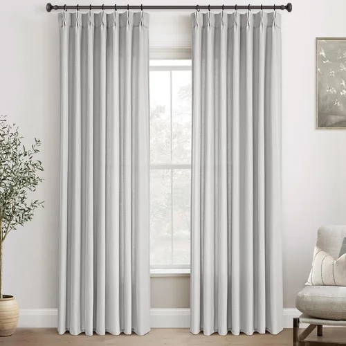 Vista 28 de Cortinas de lino de 63 pulgadas, juego de 2 paneles para sala de estar, beige natural, cortinas con pliegues pellizco entrenadas con memoria